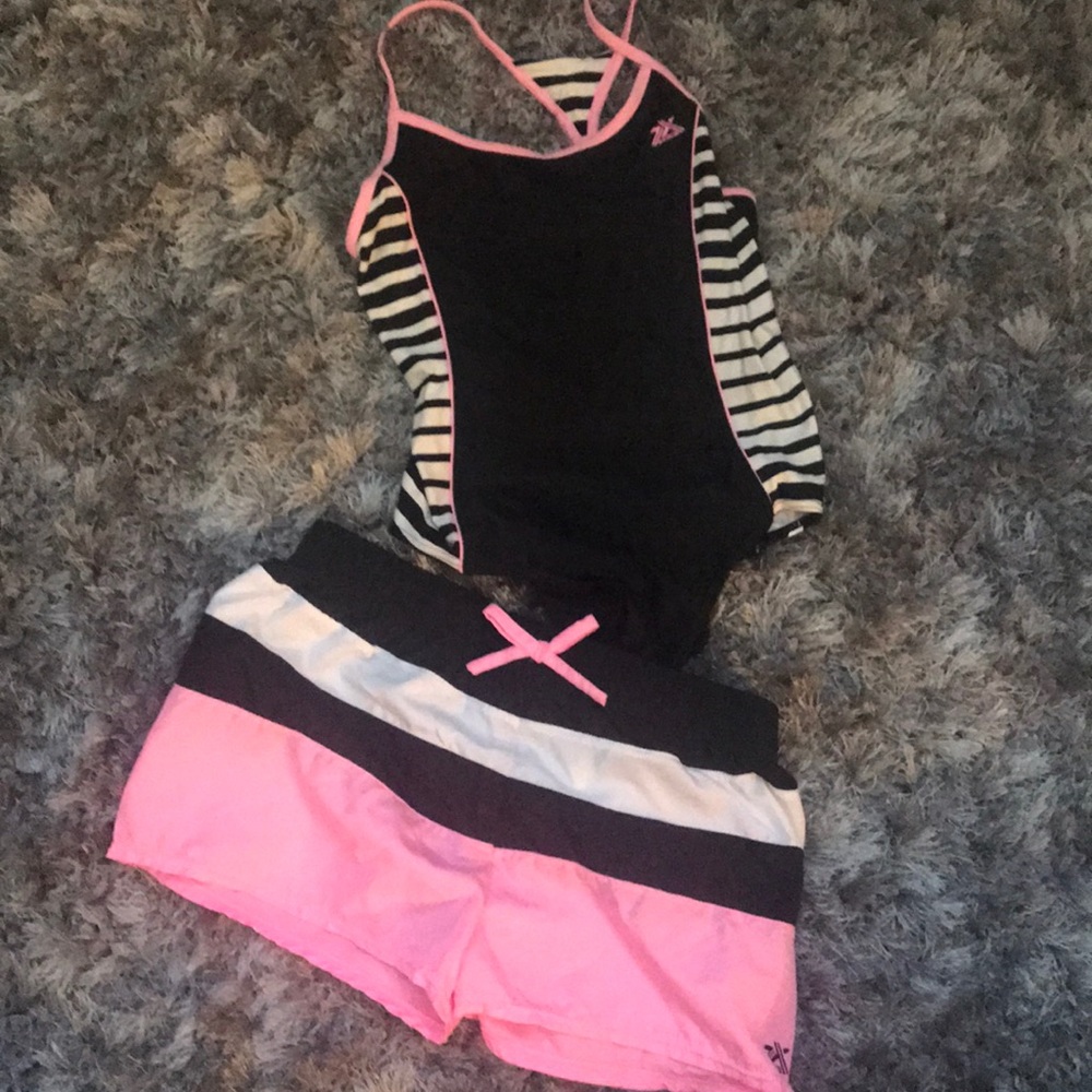 Pink Black White swim set girls Size 14